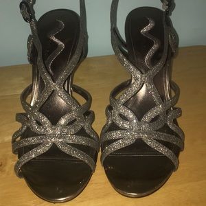 silver sparkly heels